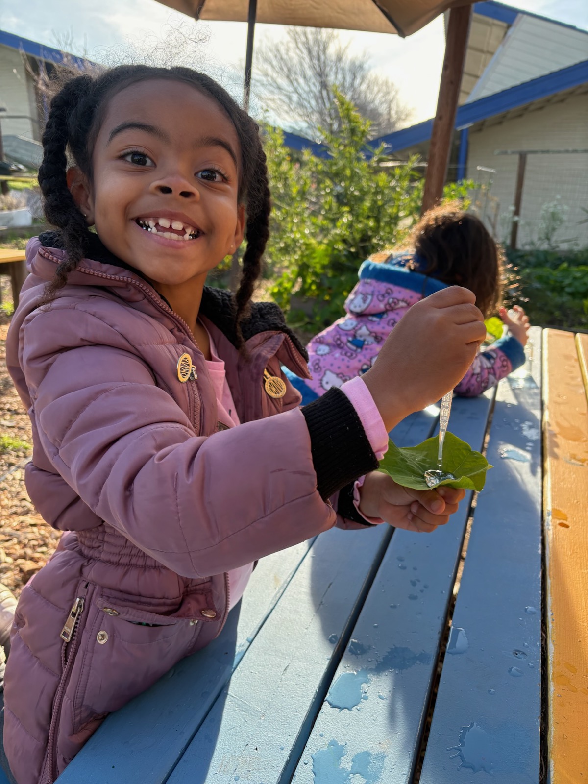 students observing plants with magnifiers